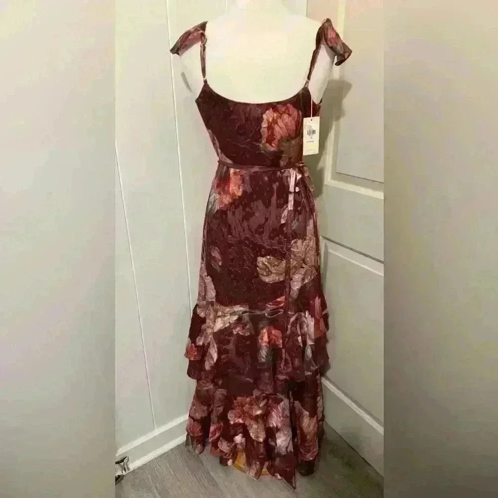 Anthropologie‎ Hutch $240 Senna Floral Tiered Maxi Wrap Dress Feminine Boho Red - Picture 4 of 12